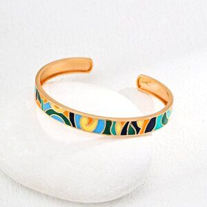 🎨 Artisan Original Design "Van Gogh" Colorful Enamel Cuff Bracelet | Sterling S